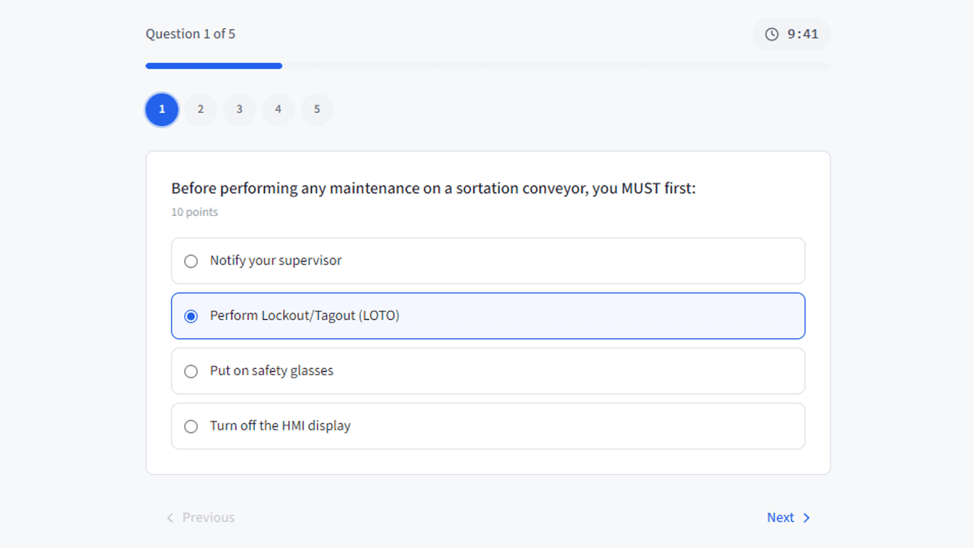 Scored knowledge-check question added during conversion